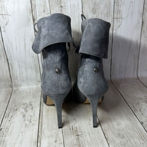 Guess Gray Suede Tie up Ankle Booties size 7.5 Side Zip Pointy Toe - Picture 6 of 9